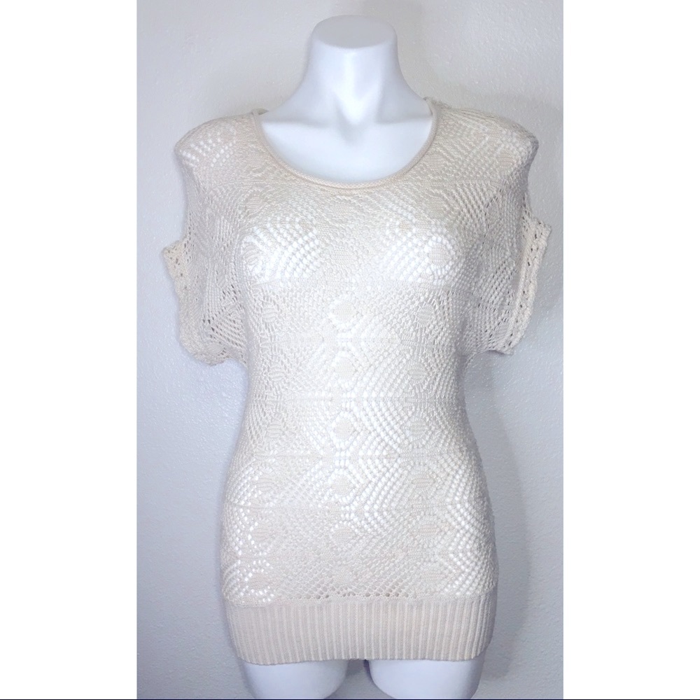 Sonoma Cream Crochet Knit Short Sleeve Top